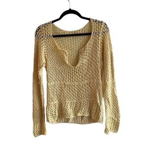 HAND KNIT Handmade Cotton Crochet Sweater Yellow S